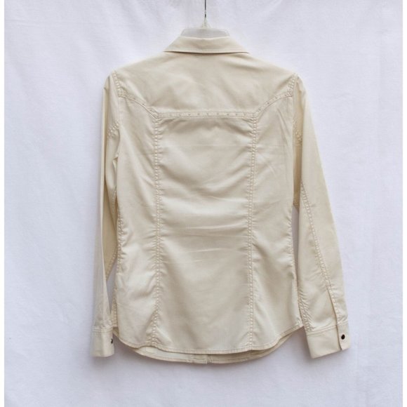 Massimo Dutti Womens Sz S Creamy White Fitted Pearl SnapUp Studded Western Shirt - Picture 4 of 12